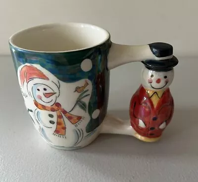 Buy Christmas Snowman Coffee Mug Pottery Iridescent Pearlescent Effect Hand Made Vtg • 14.99£