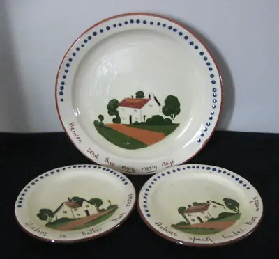 Buy 3 Vintage Royal Watcombe Torquay Pottery Mottoware Plates Redware Devon England • 17.88£