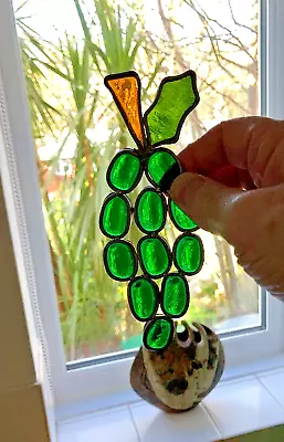 Buy Vintage Stained Glass Leaded Suncatcher A Bunch Of Green Grapes ~ 16 Cm Long • 12.50£