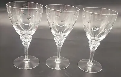 Buy Set Of 3 Vintage Wine Water Crystal Goblet Engraved Floral Design 8 Ounces • 28.81£