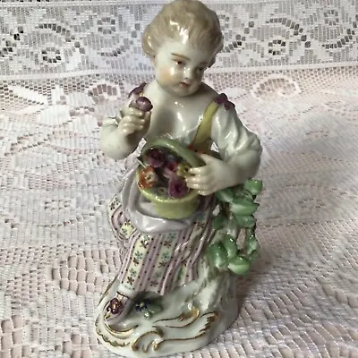 Buy Early 20th Century Meissen Antique Figurine, A Girl Child With Basket Of Flowers • 295£