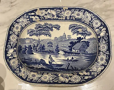 Buy Antique Blue And White Transferware Meat Platter Wild Rose, Staffordshire? • 69.50£