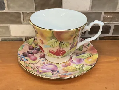 Buy Duchess English Harvest Fine Bone China Cup And Saucer Gold Trimmed With Fruit • 18.97£