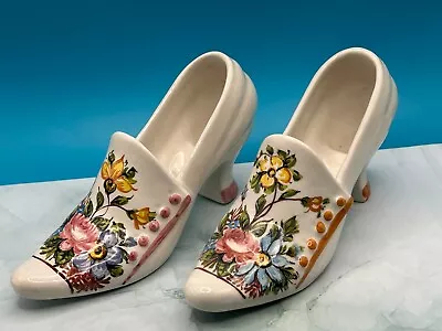 Buy 2x Vintage Luigi Parise Bassano Capodimonte Painted Ceramic Floral Heel Shoe • 23.35£
