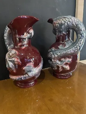 Buy Pair Vintage Iridescent Art Deco Ceramic Royal Art Pottery Dragon Jug/Vase • 45£