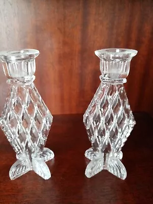 Buy 2 Vintage 1950s Heavy Shaped Glass Candle Stick Holders • 4.99£