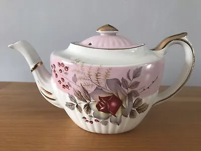 Buy TEAPOT VINTAGE GIBSONS STAFFORDSHIRE ENGLAND- White, Pink, Gilt Rose Pattern • 20£