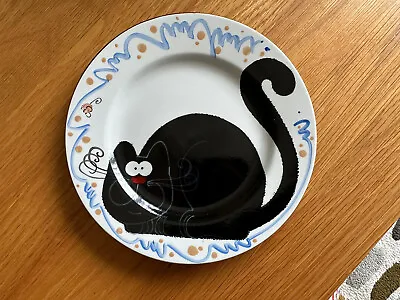 Buy RARE Lovely KAREN WHEATLEY Hand Decorated Pottery Plate 1995 BLACK CAT & MOUSE • 18£