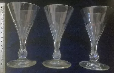 Buy **RARE Lot 3  Antique Wine Glass Facet Cut Victorian Conical Bowl  Knopped  • 34£