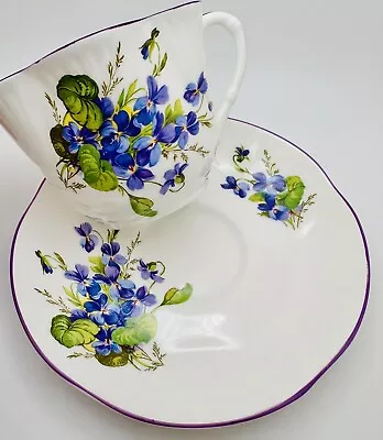 Buy Crown Staffordshire Violets Dainty Shape Purple Trim Cup & Saucer Vintage Teacup • 27.50£