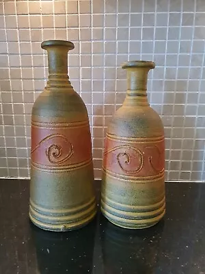 Buy Vintage Antique Middle Eastern Hand Thrown Clay Vases Pair Sgraffito Design • 20£