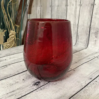 Buy Red Bubble Stemless Wine Glass ~artisan Hand Blown Glass! Each One Unique! • 21.18£