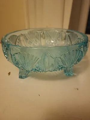 Buy Vintage Davidson Turquoise Aqua Blue Pressed Glass Bowl No.718 On 4 Feet Retro • 16£