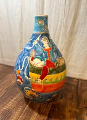 Buy Italian Pottery Giovanni De Simone Flower Vase Fishing Paint Edition • 456.16£