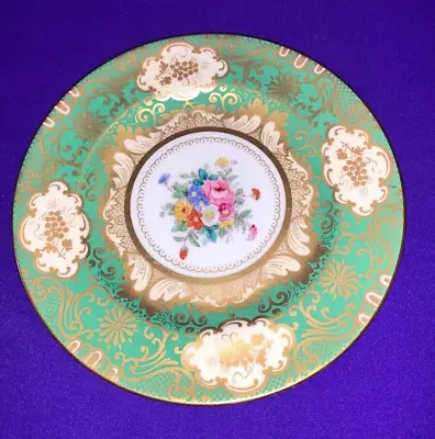 Buy Crown Staffordshire 1930s Green & Gold Hand Painted Flowers Plate   A13760 • 18£