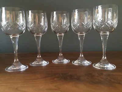 Buy Set Of 5 Cut Crystal Tall Stemmed Wine Glasses Criss Cross Cut VINTAGE 1980s  • 24.99£