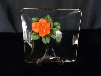 Buy Vintage Chance Red Rose Design 5.5  Square Glass Plate/Dish • 2.50£