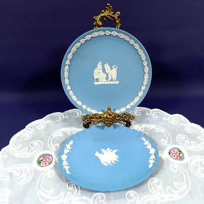 Buy Wedgwood Blue Jasperware Floral Oval Plate And Round Plate • 15£
