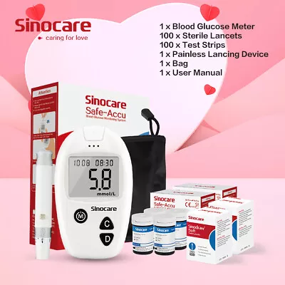 Buy Sinocare Diabetes Sugar Meter Blood Glucose Monitor Testing Kit OrTest Strips UK • 21.99£