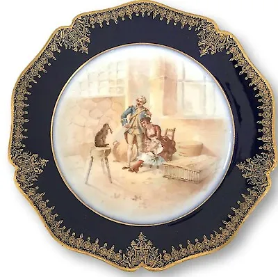 Buy Limoges France/Wm Guerin & Co Georgian Watteau Scene Cobalt/24k Gold Plate 1900s • 331.53£