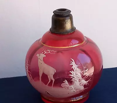 Buy Vintage Perfume Bottle Cranberry Glass Deer Stag Decoration No Top Section • 15£