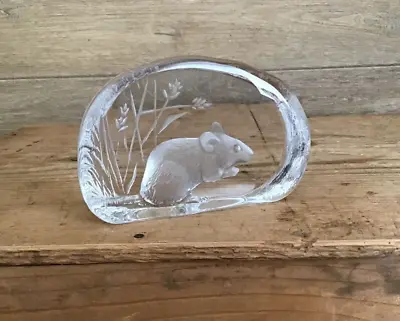 Buy Mats Jonasson Swedish Art Glass Rock Crystal Paperweight Etched Design  *Mouse* • 18.99£