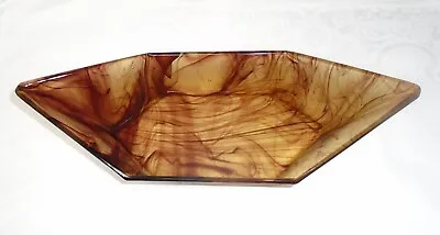 Buy Vintage Art Deco Davidson Cloud Glass Boat Shaped Bowl ~ Amber/Brown Swirl • 30£