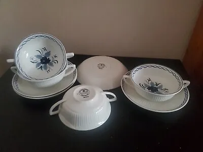Buy Adams Ironstone Baltic Set Of 4 Handled Soup Bowls & Drip Plates. (Excellent). • 19.99£