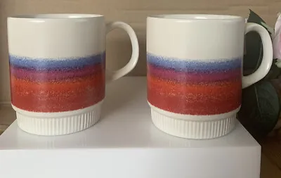 Buy Rare Poole Pottery Mugs 1970's Rainbow Crayon Stripe - Vintage X 2 • 19.99£