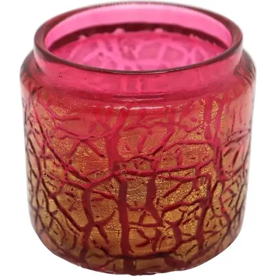 Buy Antique Bohemian Kralik Crackle Glass Cranberry Red And Gold Dresser Jar C. 1900 • 83.01£