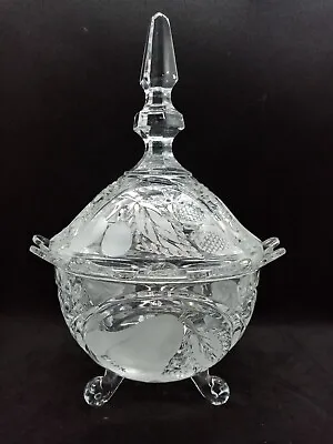 Buy Vintage Lead Cut Glass Crystal 3 Footed Bowl Candy Dish With Lid Etched • 40£