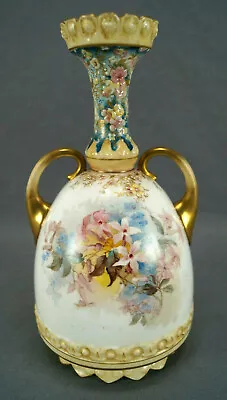 Buy Doulton Burslem Hand Painted Pink & Blue Floral Raised Enamel & Gold Vase C.1891 • 313.32£