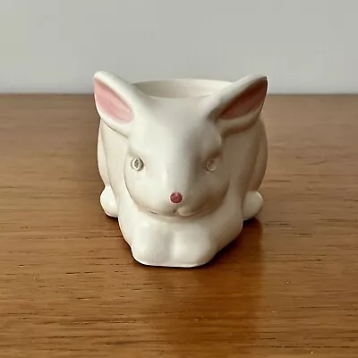 Buy Vintage Cute White Pottery Bunny Rabbit Egg Cup With Glass Eyes • 12.99£