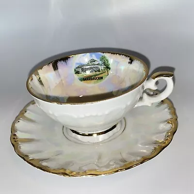 Buy Vintage Bavaria Germany Tea Cup Saucer Scallop Gold Trim SAARBRÜCKEN Lusterware • 23.97£