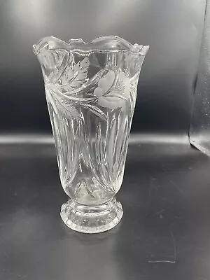 Buy Hand Cut Lead Crystal Vase Made In Poland Scalloped Edge Excellent Condition A3 • 24.01£