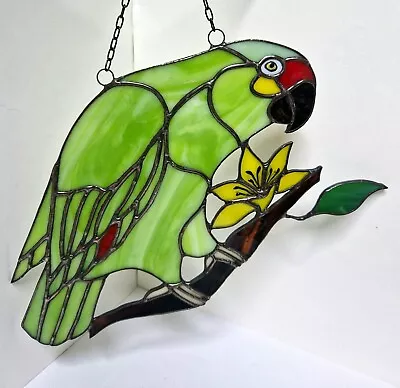 Buy Stained Glass Green Parrot Suncatcher Bird Pendant Wall Window Hangings Art Deco • 80.51£