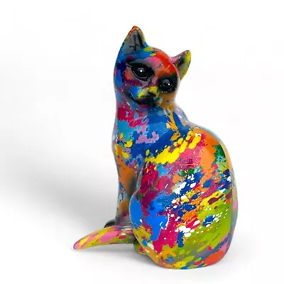 Buy Cat Ornament Splash Art Bright Colour Figurine Decoration Cat Lover Gift 15cm • 10.95£