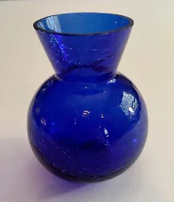 Buy Cobalt Blue Crackle Glass Vase 4-1/2” • 3.86£