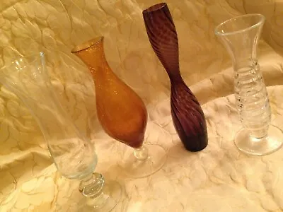 Buy 4 X Vintage Glass Flower Vases Mid Century Crackle Glass And Others • 15£