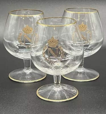 Buy Set Of 3 | Baccarat | Crystal | Napoleon Gold Crown Brandy Snifters | “N” • 66.50£