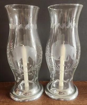 Buy RARE PAIR OF ANTIQUE ETCHED HURRICANE GLASS SHADES Candleholder Globes STUNNING • 751.27£
