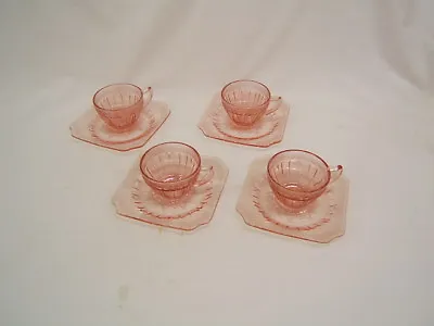 Buy Lot Of 4 Sets Jeannette Depression Ware Pink Cups & Saucers  Adam  VGC  • 45.53£