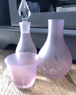 Buy Vintage Laura Ashley Pink Cut Glass Set Jug Glass & Bottle With Stopper • 25£
