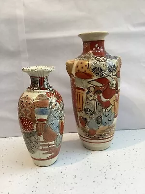 Buy A Pair Of Antique Japanese Satsuma Pottery Vase, Hand Painted & Enamelled • 24.99£