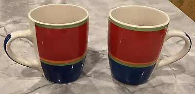 Buy 2 Royal Norfolk Mambo Stoneware Coffee Mugs Blue And Red 4 1/4 Inches. • 12.52£