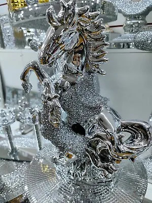 Buy Silver Chrome Crushed Diamond Horse Crystal Ornament Statue Shelf Décor • 21.99£