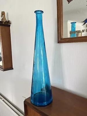 Buy Vintage Turquoise Blue Ribbed Empoli Glass Bottle Decanter Genie 60s MCM 20” • 29.95£