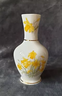 Buy Pretty Welsh Bone China Posy Vase White & Yellow Daffodils Floral Pattern H6  • 12.50£