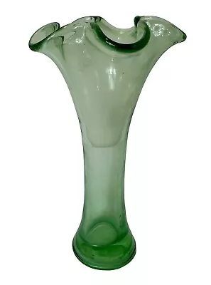 Buy Vintage Scalloped Green Swung Vase 7” Tall Glass • 15.37£