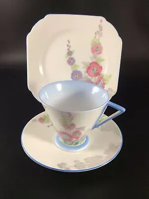 Buy Shelley Art Deco Eve Shaped  Trio In The Rare  Pattern Number  12019  Hollyhocks • 79.99£